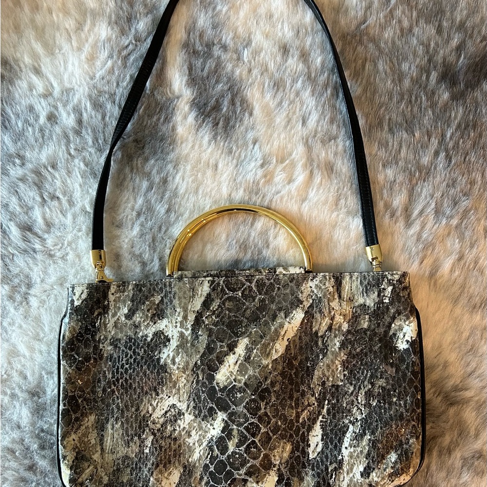 Vintage Due Fratelli Snakeskin Shoulder Bag with Gold  metal Handle